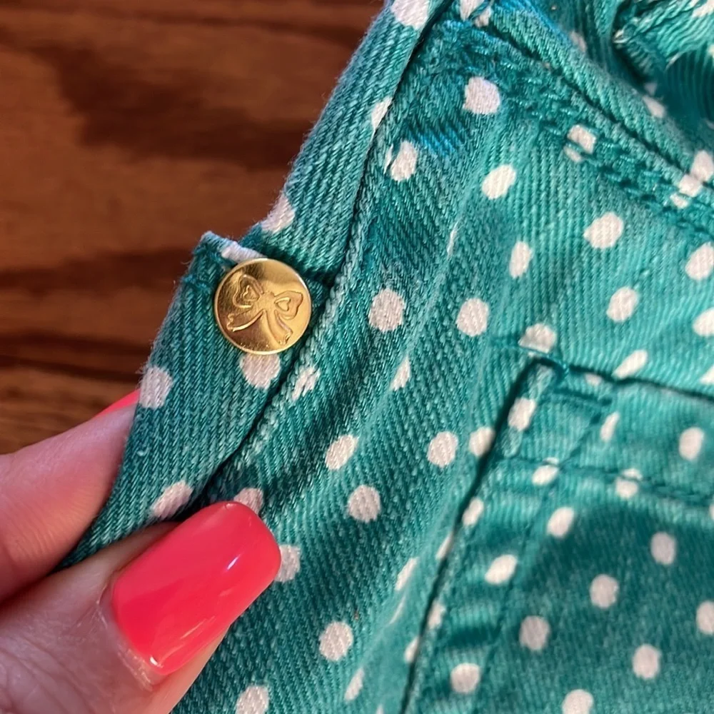 GYMBOREE girls polka dot teal green white denim mini skirt adjustable waist sz 7